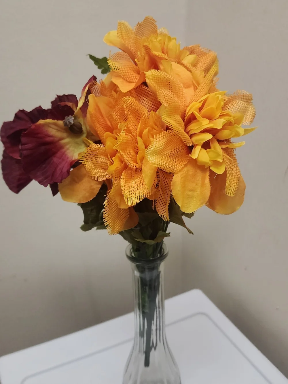 Orange and Burgundy Artificial Floral Bouquet